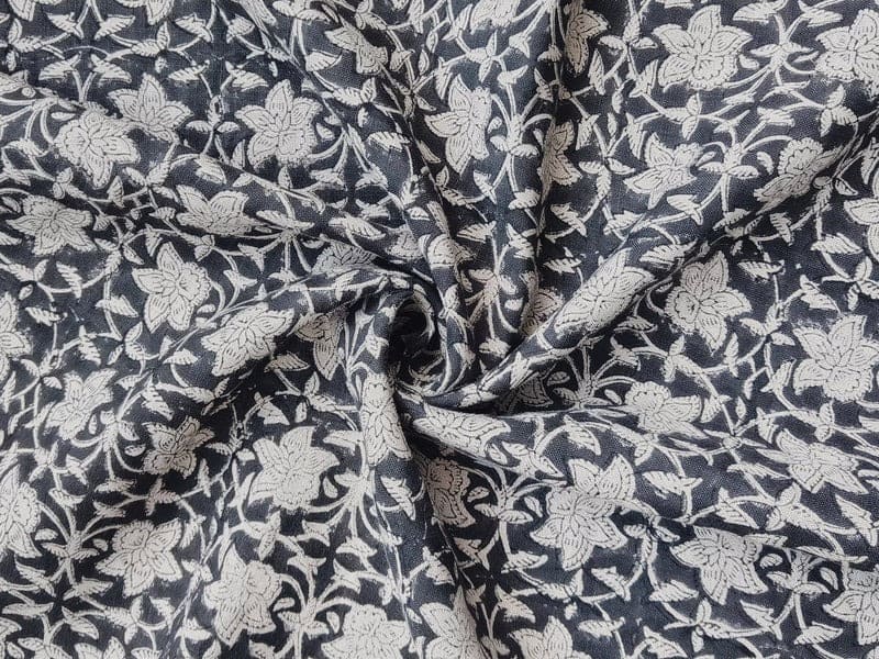 Artisan Handmade Block Print Grey Pure Linen fabric - Chudamani