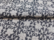 Artisan Handmade Block Print Grey Pure Linen fabric - Chudamani
