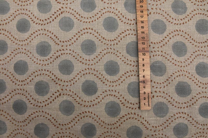 Handwoven Block Print Beige & Pastel Brown Thick Linen Fabric - Raajbhog