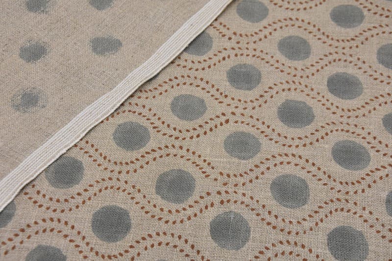 Handwoven Block Print Beige & Pastel Brown Thick Linen Fabric - Raajbhog