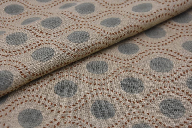 Handwoven Block Print Beige & Pastel Brown Thick Linen Fabric - Raajbhog