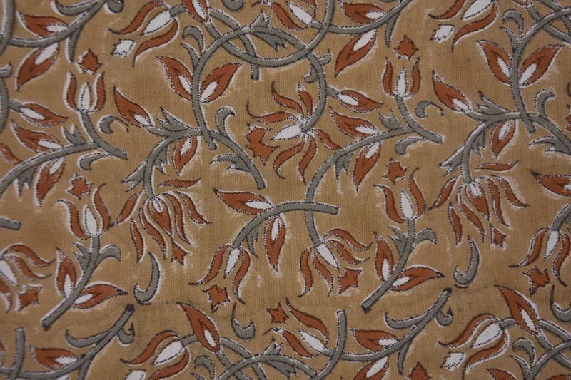 Artisan Block Print Bronze Floral Duck Canvas  Fabric - Kamal Dutta