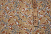 Artisan Block Print Bronze Floral Duck Canvas  Fabric - Kamal Dutta