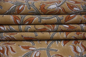 Artisan Block Print Bronze Floral Duck Canvas  Fabric - Kamal Dutta