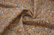 Artisan Block Print Bronze Floral Duck Canvas  Fabric - Kamal Dutta