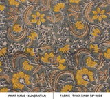Artisan Hand Block Print Mustard Thick Linen Fabric - Kundanvan