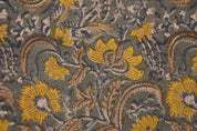 Artisan Hand Block Print Mustard Thick Linen Fabric - Kundanvan