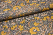 Artisan Hand Block Print Mustard Thick Linen Fabric - Kundanvan