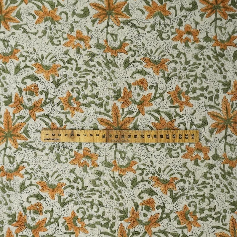 Hand Block Print Orange & Green Linen Fabric for Cushion – Sapt Rishi