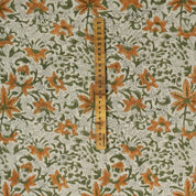Hand Block Print Orange & Green Linen Fabric for Cushion – Sapt Rishi
