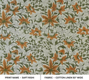 Hand Block Print Orange & Green Linen Fabric for Cushion – Sapt Rishi