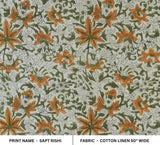 Hand Block Print Orange & Green Linen Fabric for Cushion – Sapt Rishi