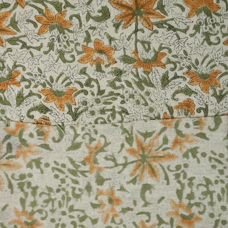 Hand Block Print Orange & Green Linen Fabric for Cushion – Sapt Rishi