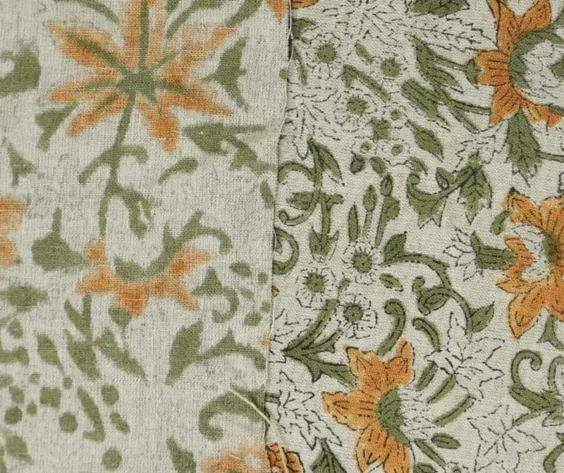 Hand Block Print Orange & Green Linen Fabric for Cushion – Sapt Rishi