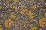 Artisan Hand Block Print Mustard Linen Fabric - Kundanvan