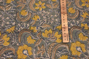Artisan Hand Block Print Mustard Linen Fabric - Kundanvan