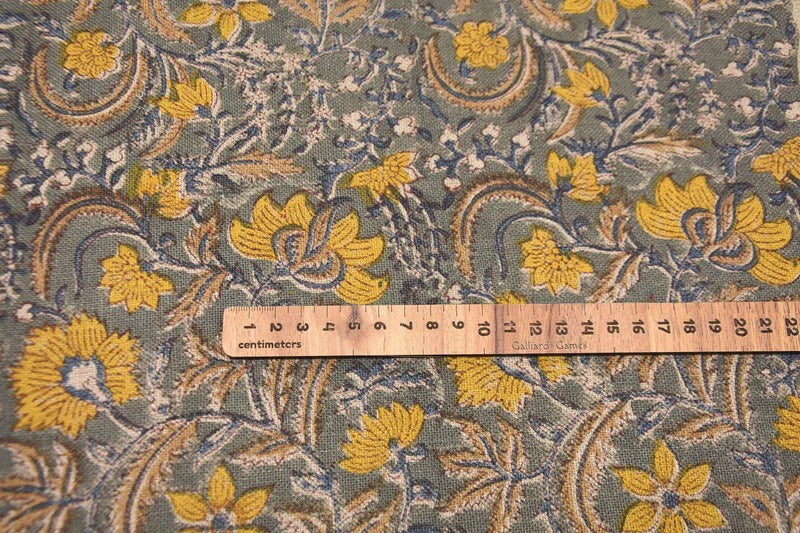 Artisan Hand Block Print Mustard Linen Fabric - Kundanvan