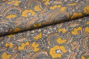 Artisan Hand Block Print Mustard Linen Fabric - Kundanvan