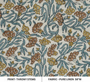 Artisanal Block Print Brown Floral  Pure Linen Fabric – Thorny Stems
