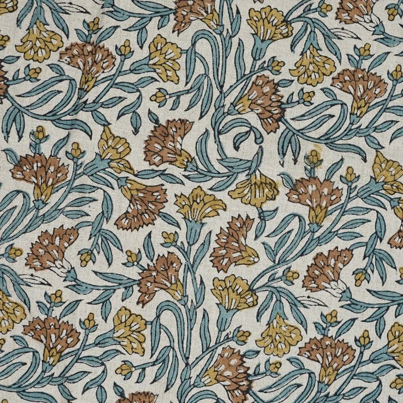 Artisanal Block Print Brown Floral  Pure Linen Fabric – Thorny Stems