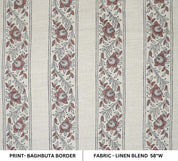 Artisanal Block Print Floral Linen Blend Fabric - Baghbuta Border