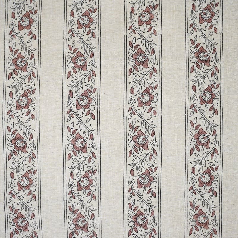 Artisanal Block Print Floral Linen Blend Fabric - Baghbuta Border