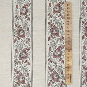 Artisanal Block Print Floral Linen Blend Fabric - Baghbuta Border