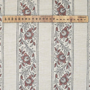 Artisanal Block Print Floral Linen Blend Fabric - Baghbuta Border