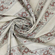 Artisanal Block Print Floral Linen Blend Fabric - Baghbuta Border