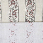 Artisanal Block Print Floral Linen Blend Fabric - Baghbuta Border