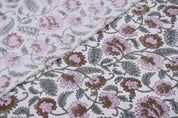 Hand Block Print Pink & Brown Fabric For Curtain  – Mandakni
