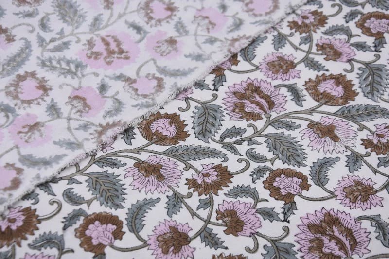 Hand Block Print Pink & Brown Fabric For Curtain  – Mandakni