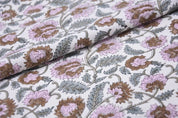 Hand Block Print Pink & Brown Fabric For Curtain  – Mandakni