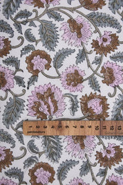 Hand Block Print Pink & Brown Fabric For Curtain  – Mandakni