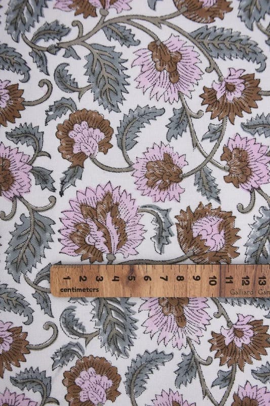 Hand Block Print Pink & Brown Fabric For Curtain  – Mandakni