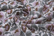 Hand Block Print Pink & Brown Fabric For Curtain  – Mandakni