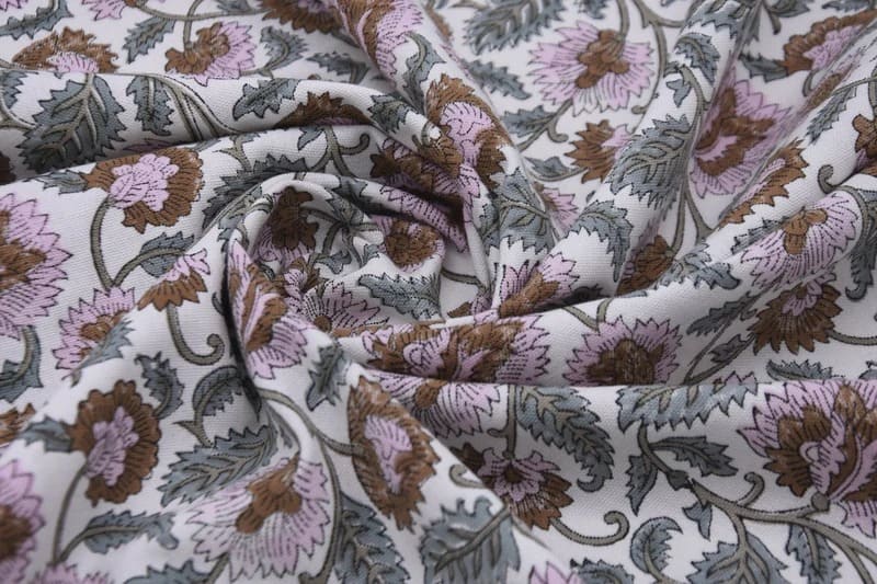 Hand Block Print Pink & Brown Fabric For Curtain  – Mandakni