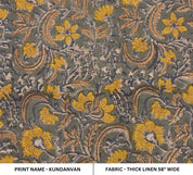 Artisan Hand Block Print Mustard Linen Fabric - Kundanvan