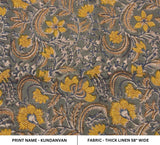 Artisan Hand Block Print Mustard Linen Fabric - Kundanvan