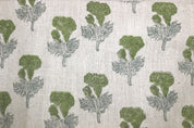 Artistic Block Print Beige Floral Thick Linen Fabric - Manmohan