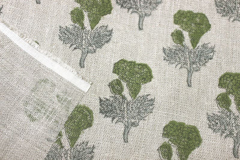 Artistic Block Print Beige Floral Thick Linen Fabric - Manmohan