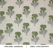 Artistic Block Print Beige Floral Thick Linen Fabric - Manmohan