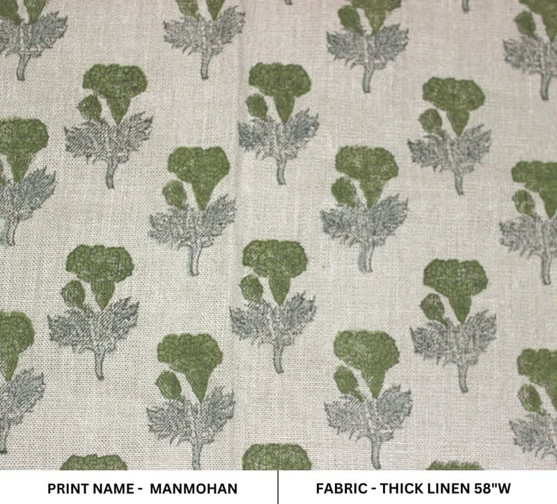 Artistic Block Print Beige Floral Thick Linen Fabric - Manmohan