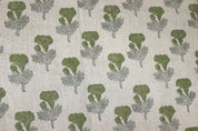 Artistic Block Print Beige Floral Thick Linen Fabric - Manmohan