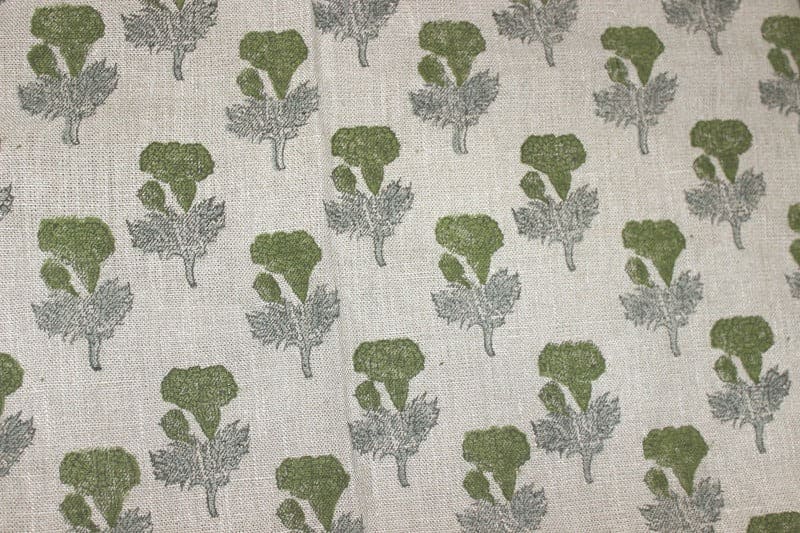 Artistic Block Print Beige Floral Thick Linen Fabric - Manmohan