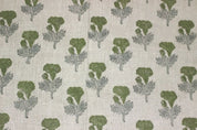 Artistic Block Print Beige Floral Thick Linen Fabric - Manmohan