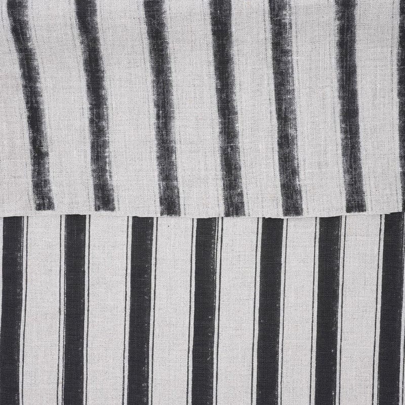 Hand Block Print Black Stripe Pure Linen Boho Fabric - Lekh Design