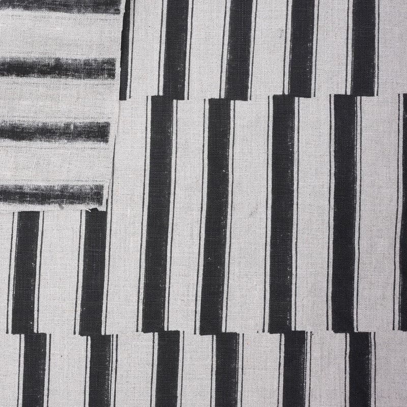 Hand Block Print Black Stripe Pure Linen Boho Fabric - Lekh Design