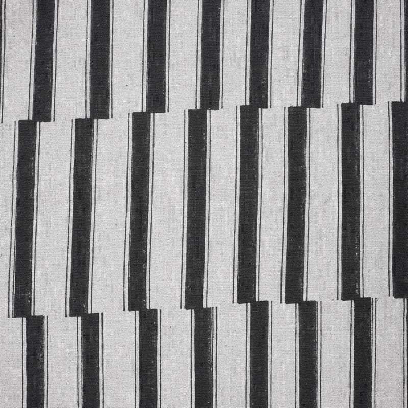 Hand Block Print Black Stripe Pure Linen Boho Fabric - Lekh Design