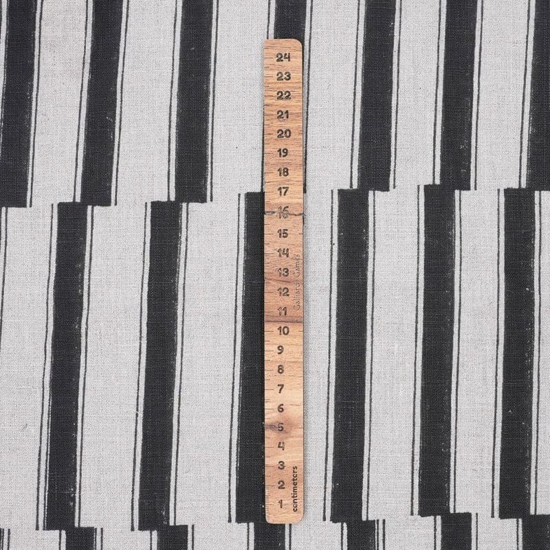Hand Block Print Black Stripe Pure Linen Boho Fabric - Lekh Design